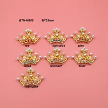 Frete grátis chapeamento de ouro 43*30mm strass coroa tiara flatback mix cores pçs/lote (BTN-HG09)