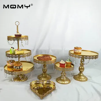 

5PCS/ Set Dessert Tray 3 tier Cupcake dessert display Decoration tool Wedding Crystal Mirror Cake Stand set