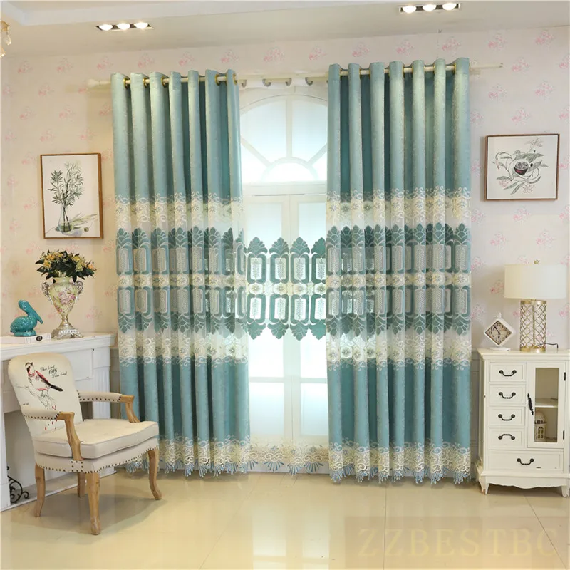 

Modern High quality chenille velvet curtains for living room luxury Tulle Curtain for bedroom finished product customization