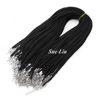 

100pcs 3mmx1.5mm Black Faux Suede Leather Necklace Cord With Lobster Clasp -18"