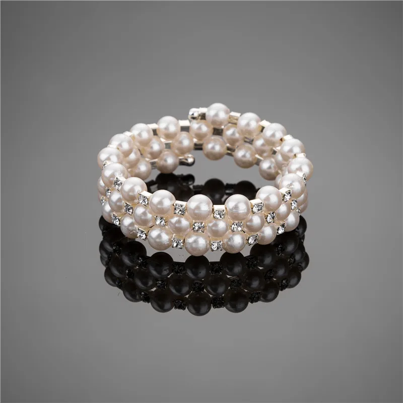 Элегантные Многослойные браслеты с искусственным жемчугом и кристаллами для женщин, широкие плетеные Свадебные ювелирные изделия для невесты, женские браслеты - Окраска металла: 3 layer
