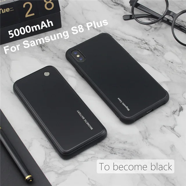KQJYS Беспроводной магнитный чехол для зарядки аккумулятора 5000 мАч для samsung Galaxy S7 Edge S8 Plus чехол для портативного зарядного устройства чехол - Цвет: Black  For S8 Plus