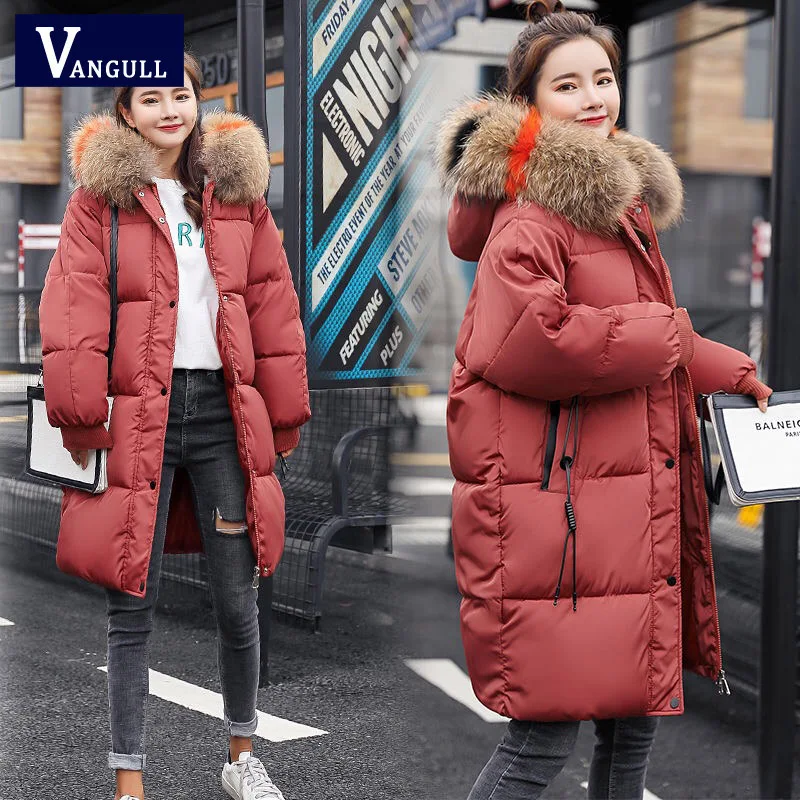 

Vangull Loose Warm Winter Jackets Coats Women Hooded Fur Coat Down Parkas Long Cotton Padded Jacket Casual Female Outwear 2019