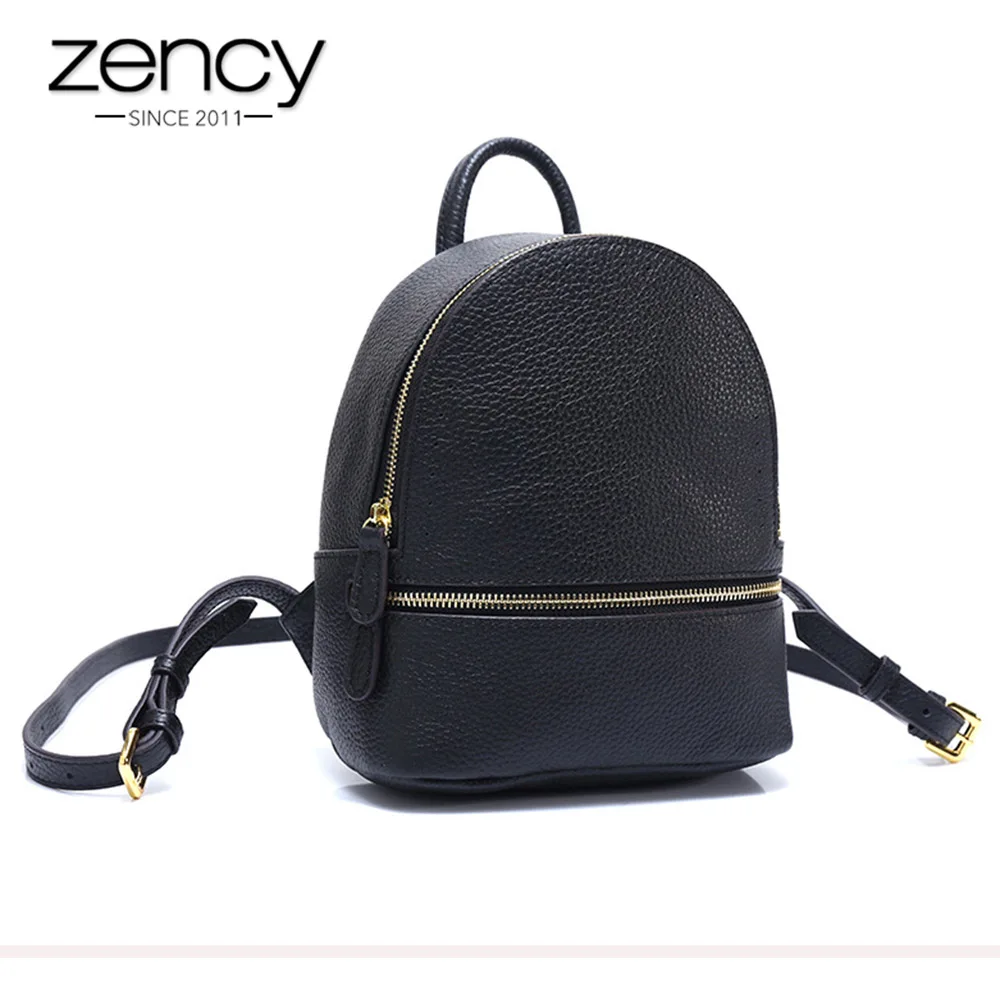 

Zency Small Women Backpack 100% Genuine Leather Fashion Cute Travel Bags High Quality Girl's Schoolbag Black Daily Knapsack