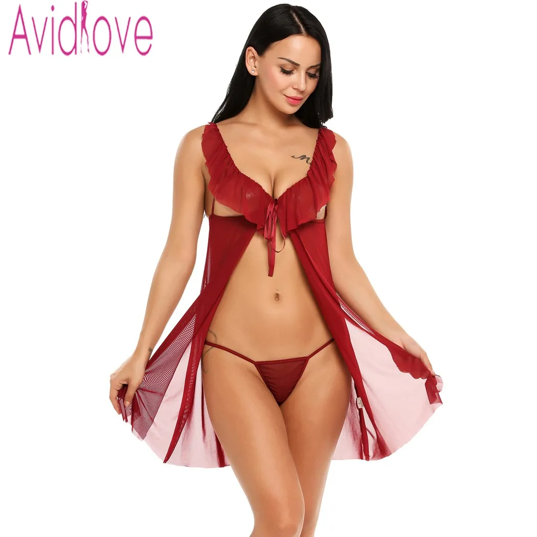 Avidlove Sexy Exotic Lingerie Babydoll Set 2017 Plus Size Lingerie Sexy Erotic Sleepwear Costumes Underwear Transparent Lingerie