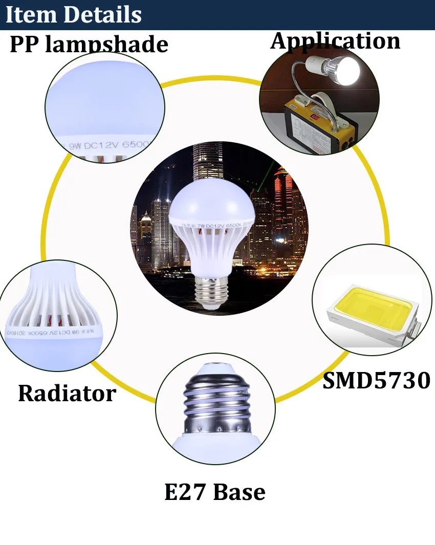 12 Вольт светодиодный светильник E27 dc12V Светодиодный светильник 5 Вт 9 Вт 15 Вт лампада Bombillas светодиодный E27 12 в для дома солнечная система светильник Холодный белый