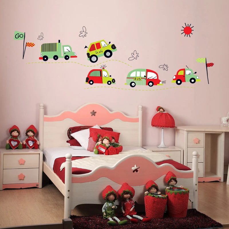 50x70cm Car Wall Sticker Boys Kids Room Decal Home Decorations Cartoon