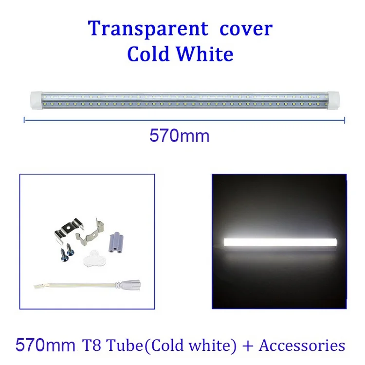 2pcs/4pcs LED Tube T8 Integrated Light 2FT 20W 60cm LED Fluorescent Tube-Shape Milky Cover /Transparent Cover Wall Lamp White - Испускаемый цвет: Transparent Cover CW