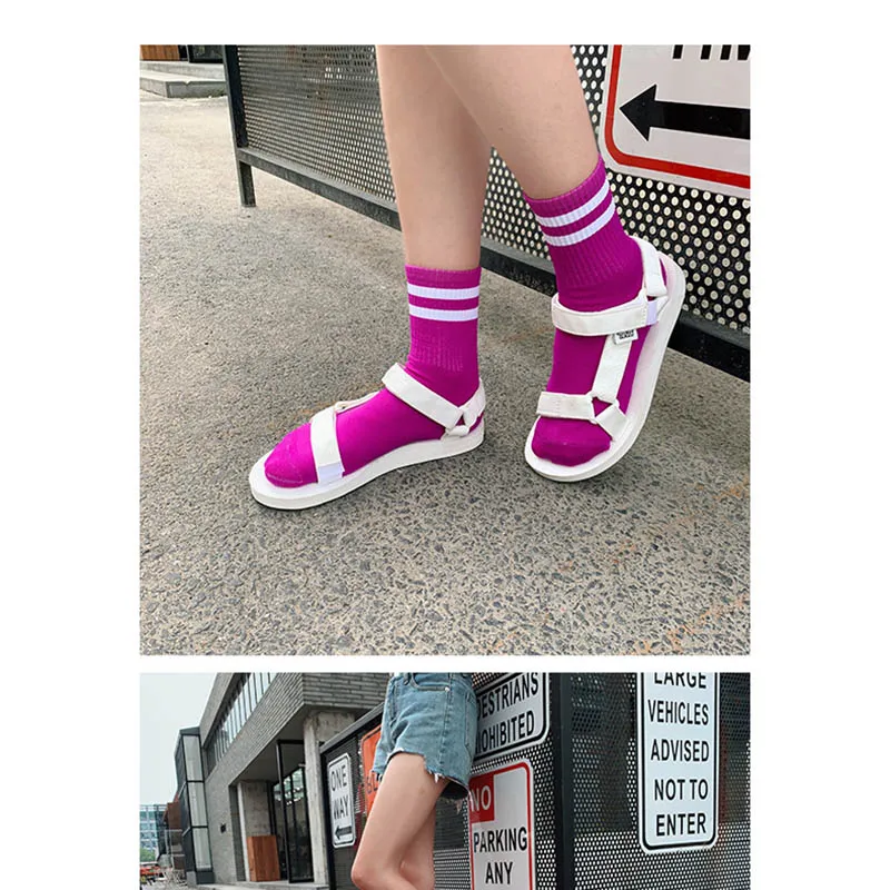 Яркие носки ярких цветов женские модные однотонные двухполосатые носки хипстерские длинные носки для девочек Harajuku Skarpetki женские носки