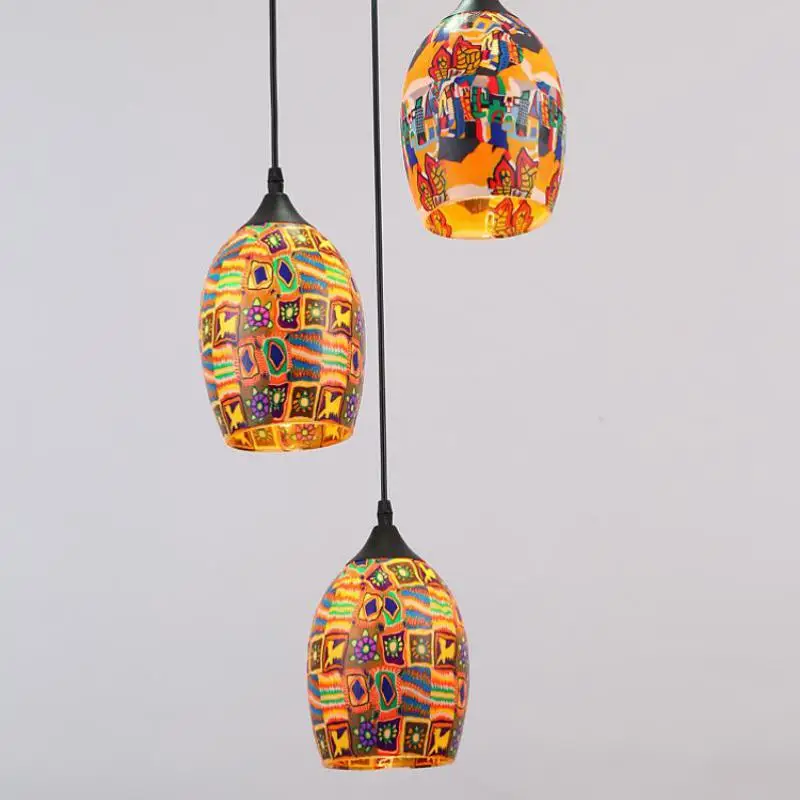 

New Creative Tiffany Colorful Ceramic/procelain Led E27*1/3 Heads Pendent Light For Dining Room Living Room Bar Deco 2219