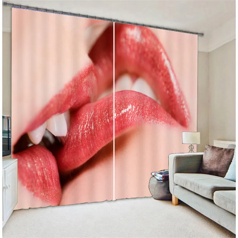 

3D Window Curtains Blackout Luxury Living Room girl Bedroom Customized size Drapes Cortinas Rideaux Pretty Lip print pillowcase