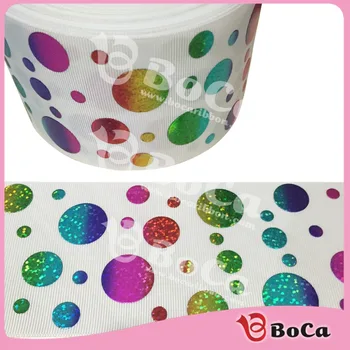 

whole sale 3" 75mm BOCA rainbow dots printed holographic grosgrain ribbon , DIY handmade material 100Yards