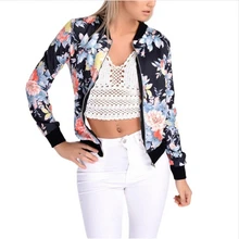 Las mujeres chaquetas de otoño corto Tops de manga larga estampado Floral Vintage abrigo mujeres ropa chaquetas Bomber Mujer