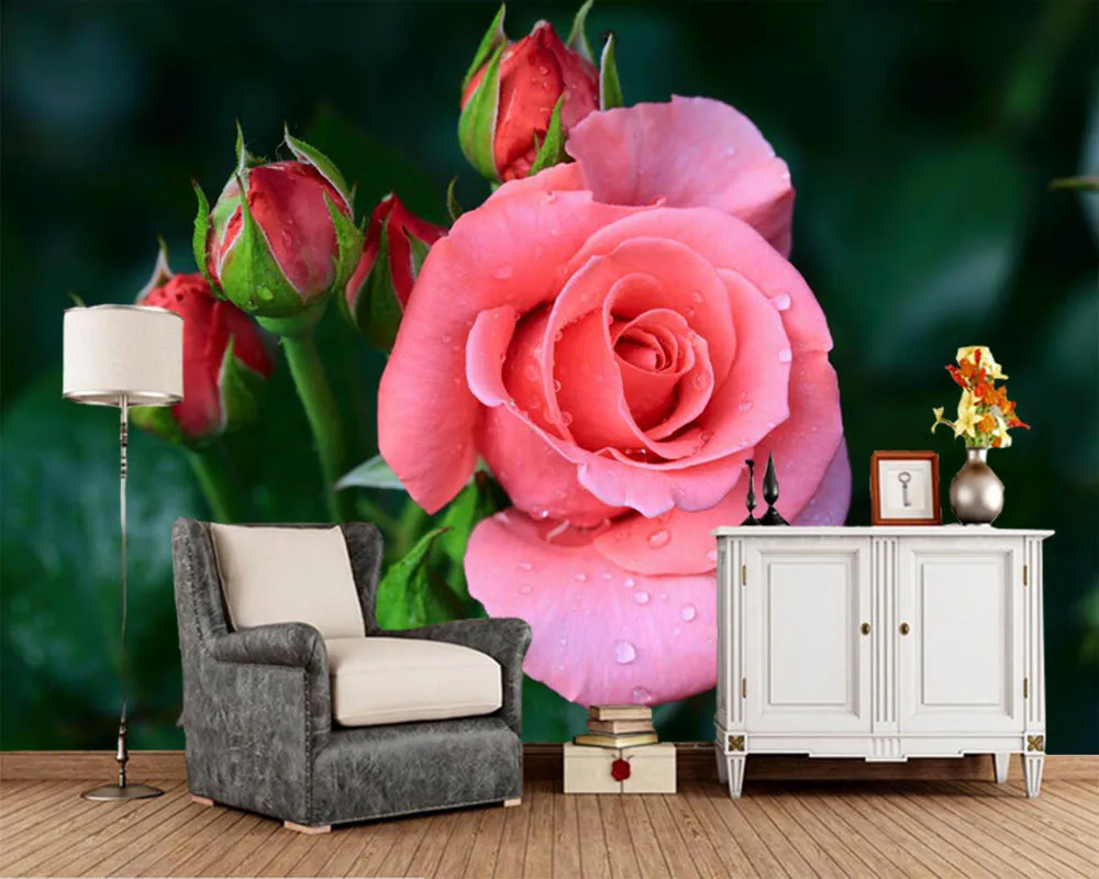papel de parede Roses Pink color Flowers photo 3d wallpaper living room bar TV sofa wall bedroom kitchen papers home decor | Обустройство
