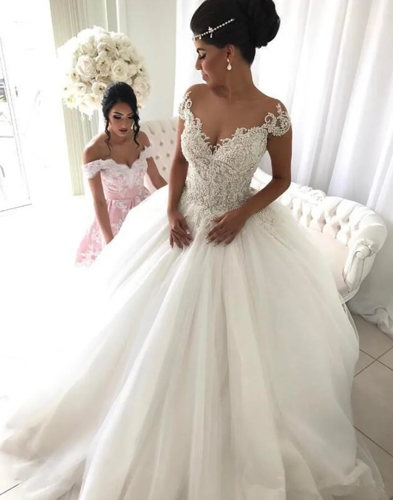 fashion-sparkly-crystal-beads-princess-new-ball-gown-wedding-dress-short-sleeve-custom-made-bridal-lace-tulle-high-quality-transparent_副本