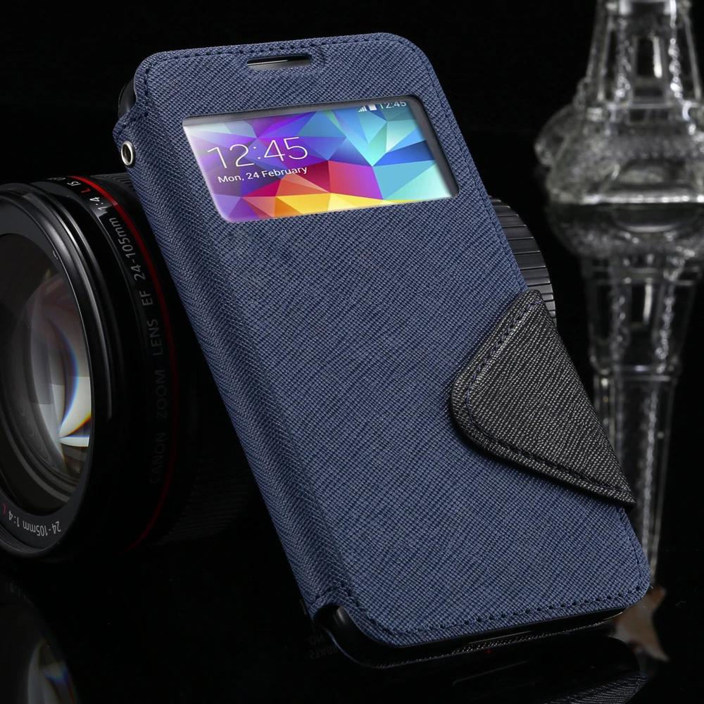  For S4 Top Quality Luxury Window View Flip Leather Case for Samsung Galaxy S4 i9500 Stand Magnetic Buckle Wallet Cover Retro Bag 