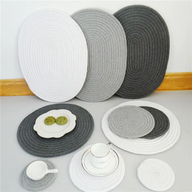 1 PC 11 cm/18 cm/30*40 cm Handmade Weave Cotton Placemat Pot Plate Bowl Mat Heat-Resistant Coaster Pads Kitchen Table Decoration