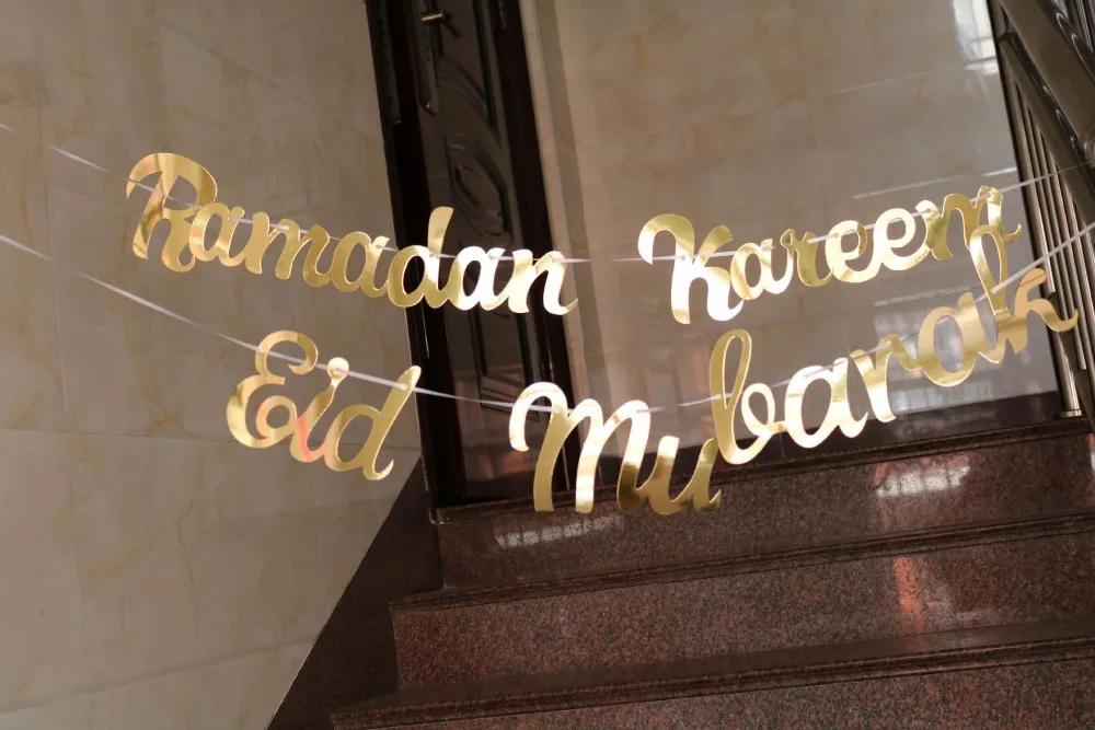 Золотой EID MUBARAK баннер блеск EID фестиваль гирлянда из ткани мусульманское украшение Мубарак Рамадан транспарант kareem Рамадан