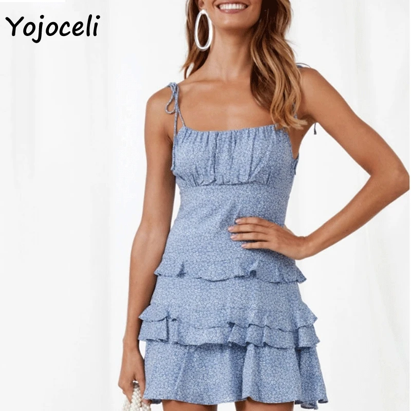 

Yojoceli 2019 summer floral print ruffle dress women boho beach mini dress female vestidos day dress