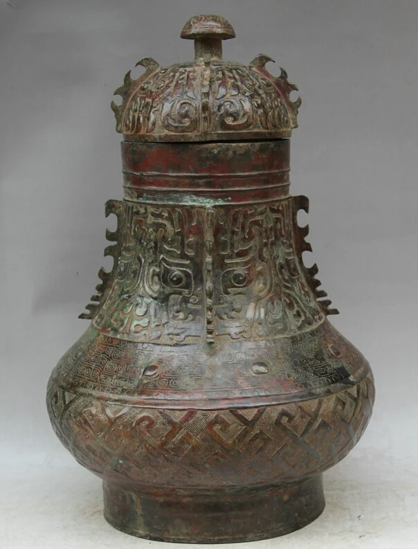 

Elegant old S2207 19" Old China dynasty Bronze Folk flower food water vessel kettle Pot Jar Crock statue