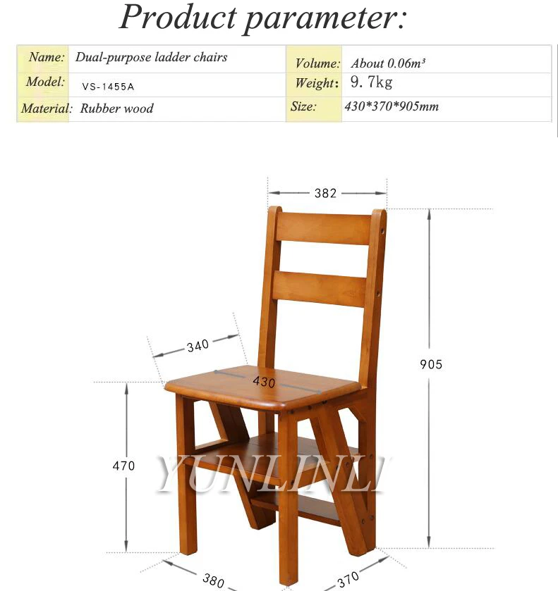 Деревянный складной стул для лестницы, многофункциональная мебель для дома, стул с откидной лестницей, библиотечная лестница, стул