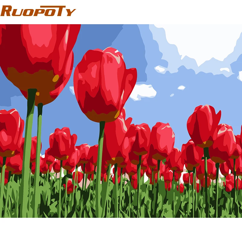 RUOPOTY рамка красная роза цветок Diy картина по номерам современная маслом ручная