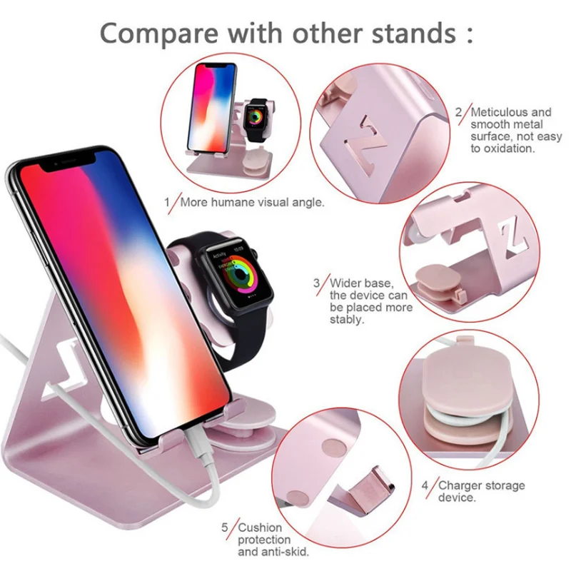 Алюминий(2 в 1) Зарядка Док-станция для iPhone X XR XS Max 8 7 6 Apple Watch Airpods Зарядное устройство Держатель для наручных часов iWatch, крепление подставка Док станция