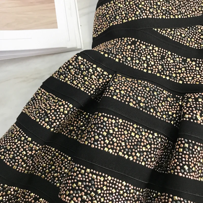 Mode Qualité Golden Élastique Femmes Robe Pour Robes Bretelles Sexy Bandage Boule Rayonne Strass Partie Haute Filles 1xqTwr1C