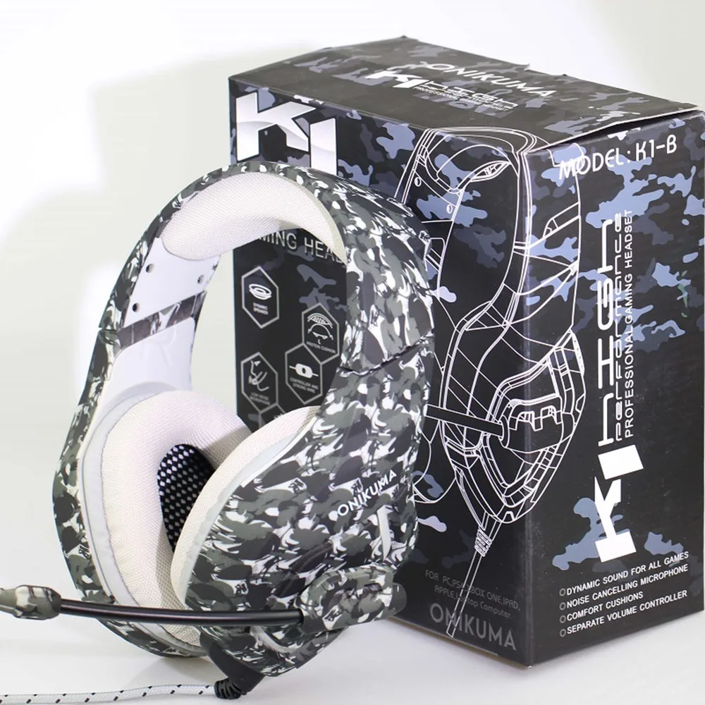 ONIKUMA K1 камуфляж PS4 гарнитура бас Игровые наушники игра шлем с микрофоном для ПК