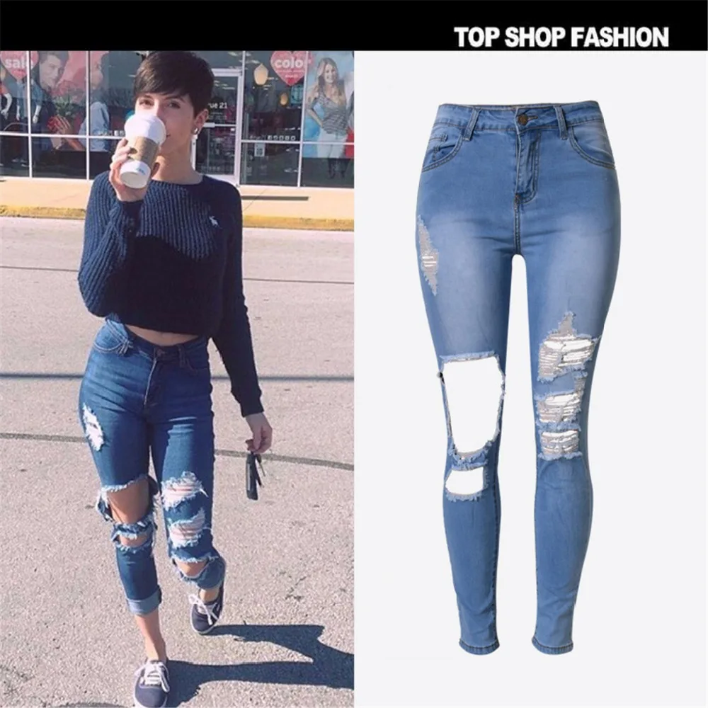Liva Meisje Fashion Ripped Hoge Taille Jeans Stretch Vernietigd Vrouwen Broek  Broek Sexy grote Gaten Jeans Vrouw blauw Potlood Jean|big holes jeans|high  waist jeanshigh waist jeans fashion - AliExpress