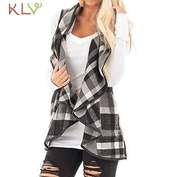 

Women Vest Jacket Winter Long 2018 Plaid Pocket Plus Size Ladies Chamarra Cazadora Mujer Coat For Girls 18Oct23