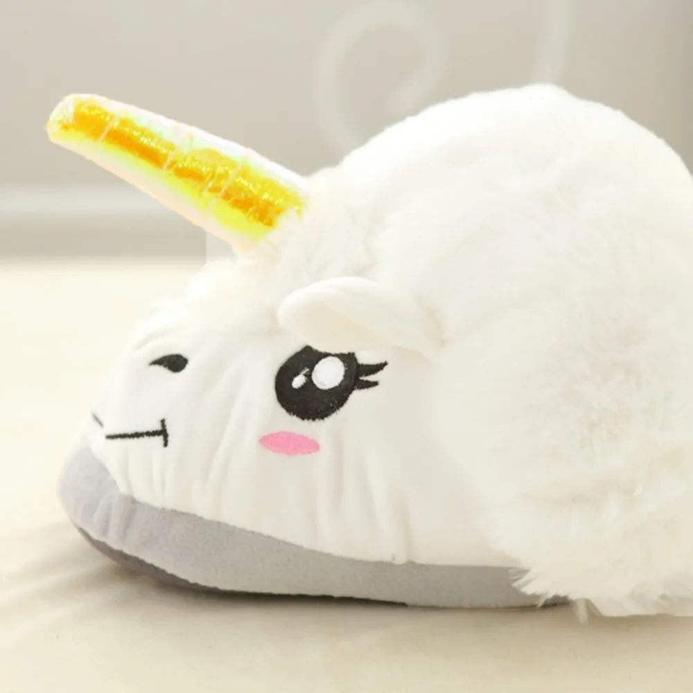 New Women Shoes Female Slippers For Home Use Fantasy White Unicorn Plush Cotton Slipper Slip On Adult Size House Indoor Slippers (2)
