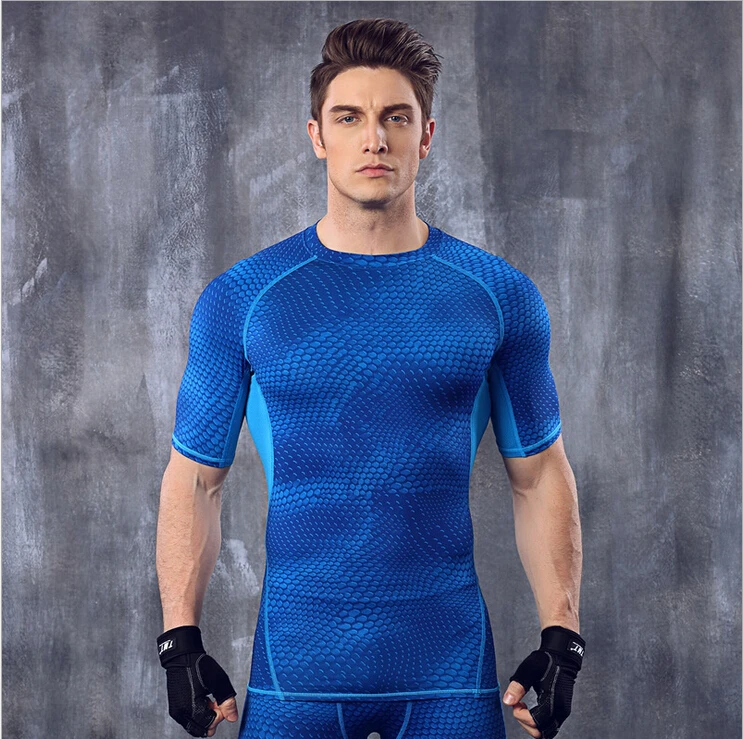 Men Compression Tights Shirt Base Layer Fitness Exercise Workout Tops