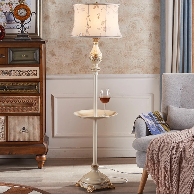 

Simple Floor Lamps Hand Embossed Flowers Resin Standing Lamp Embroidered Cloth Shade For Living Room Bedroom Home Decor Lighting