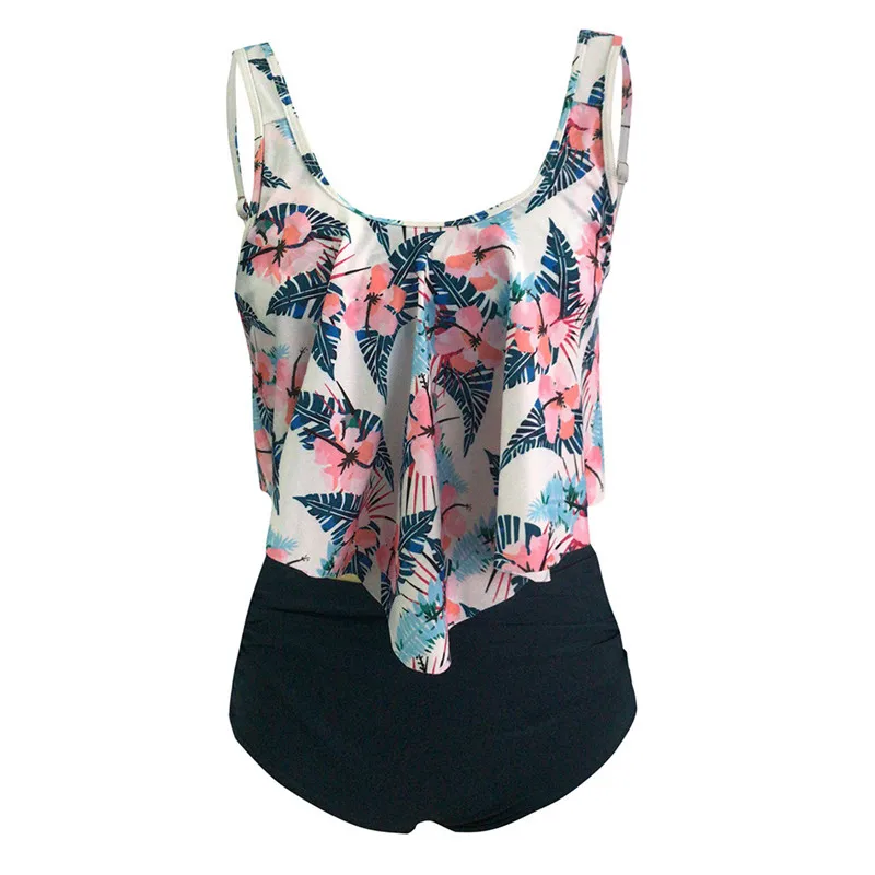 New Women Two Piece Plus Size Sexy Backless High Neck Halter Floral Printed Set Swimming Split Print Swimsuit Swimwear A23# (9)