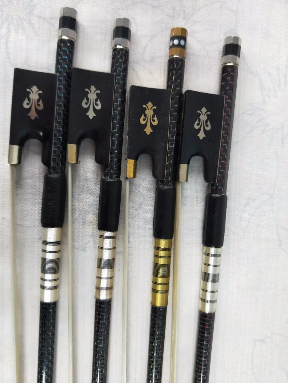 

1 PC Violin Bow with white horse tail hair Carbon Fiber Violin bow 4/4 Ebony Frog