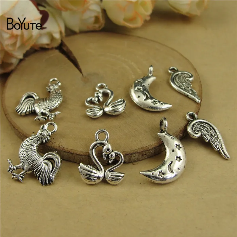 BoYuTe (100 PiecesLot) Metal Alloy Cock Swan Moon Wings Charms DIY Hand Made Jewelry Accessories Wholesale (1)