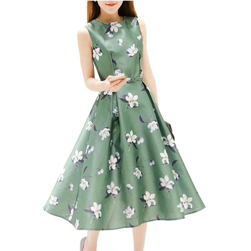 

Summer Princess Dresses Beach Printing Girls Party Dresses Sleeveless O-neck Casual Women Dresses vestidos verano 2018