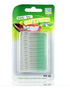 

Interdental Brush Picks 40 Picks Each Dental Floss soft rubber elasticity massage tooth picks with Travel Cases Teeth Stick