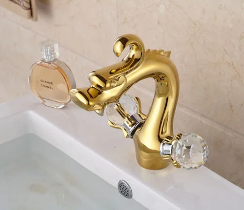 

Luxury Gold Dragon Shape Two Handles Basin Faucet Bathroom hot and cold Water Mixer Taps