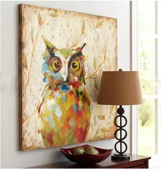 

Handmade owl Acrylic Rectangle Multi Color Chats Wall Art Hand Painted 3D Texture Oil Painting Modern Abstract Wall Decor for