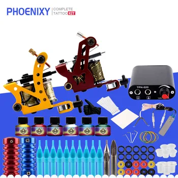 

Complete Tattoo Machine Kit 2 Machine Gun Set 6 Color Inks Set Power Supply Needles Body Art Tools Permanent Makeup Tattoo Set