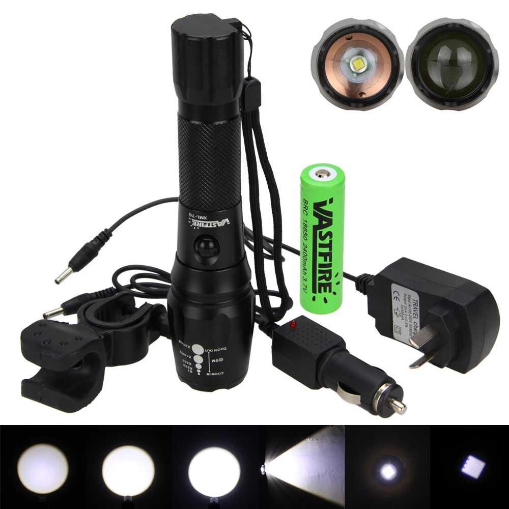 

Multi-functional 1000 Lm Tactical Hunting Flashlight Zoomable XML T6 LED Rechargeable Torch Cycling Light +Battery+Mount