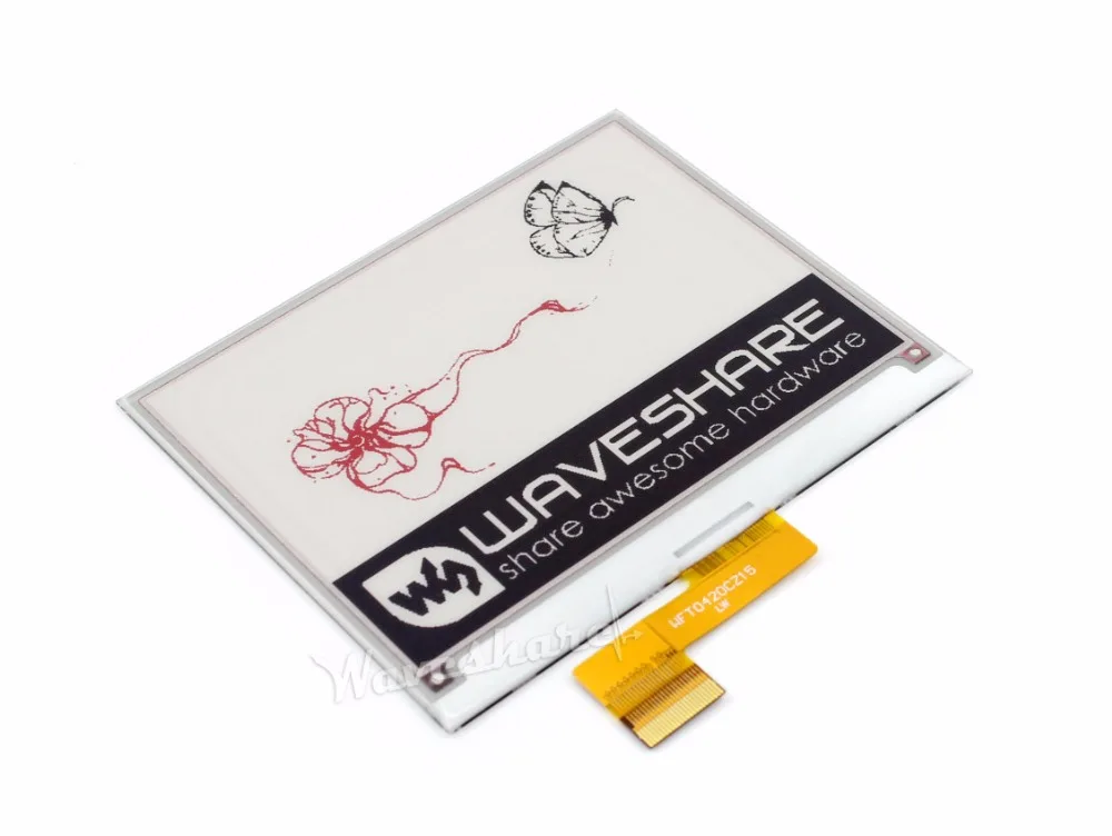 

Parts 4.2inch E-Ink Raw Display ,400x300 ,4.2' E-paper, Three Display color: red, black, white. SPI interface, No PCB .No Backli