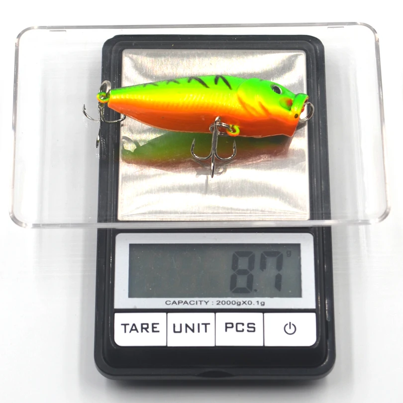 Iscas de Pesca Isca de Pesca Mnft Corpo Verde Laranja Barriga Popper Isca 2.76 -7 cm - 0.31 Oz-8.8g 3d Olhos Wobbler Artificial Dura 8 Pçs 7 Iscas artificiais