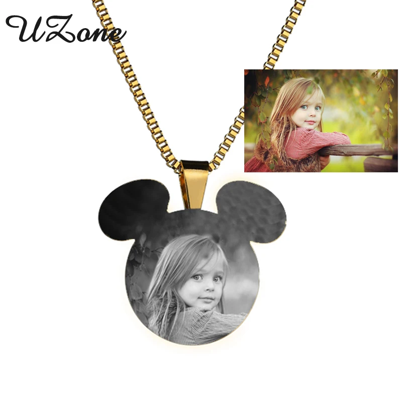 

UZone Customized Pictures Image Name Necklace Stainless Steel Personalized Mickey Necklace For Baby Gift