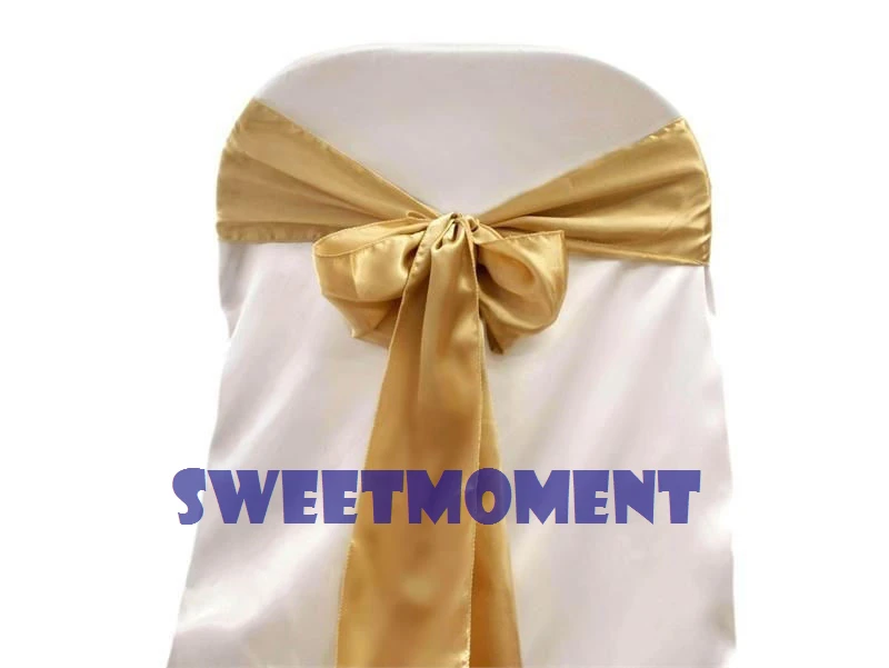 100 Gold Premium Satin Chair Sash Knotbow Chair Cover Ribbon for