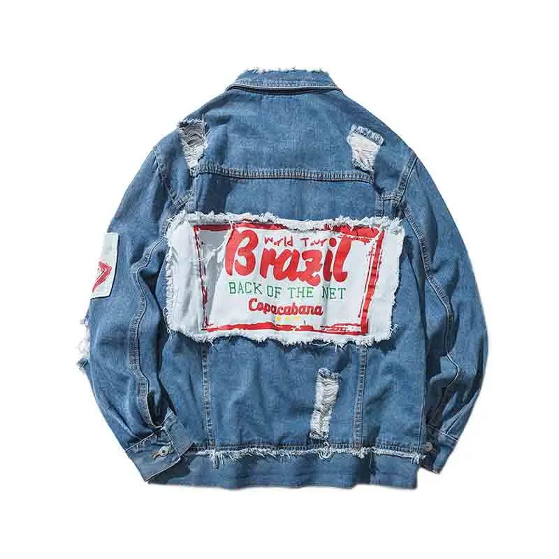 

Rips Detail Boyfriend Denim Jacket Women Basic Coat Oversized Hip Hop Jeans Jacket Lapel Single Breasted Casual Fall Jacket