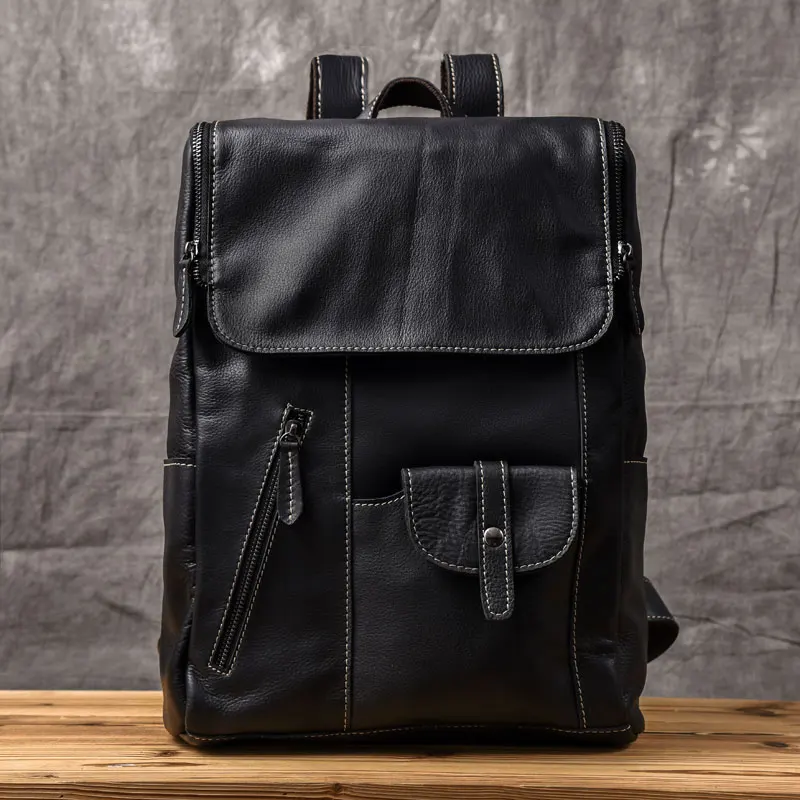 Genuine Leather soft Pockets Backpack Men High Quality Leather Travel ...