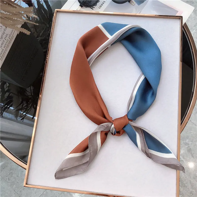 

70*70CM Contrast Color Square Silk Scarf For Women Fashionable Hood Scarf Elegant Foulard Kerchief Femme Apparel Accessories